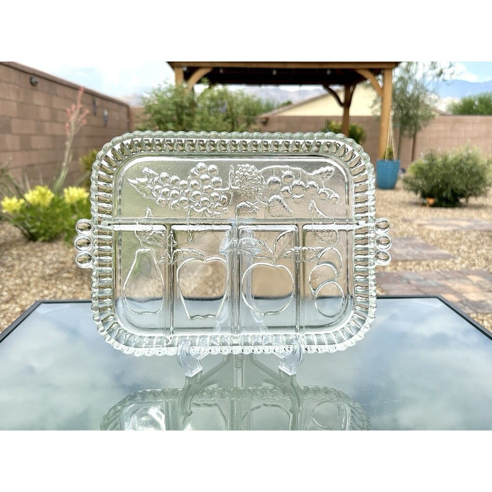 Vintage Indiana Glass Divided 5 Section Serving Relish Tray Platter Dish Fruit